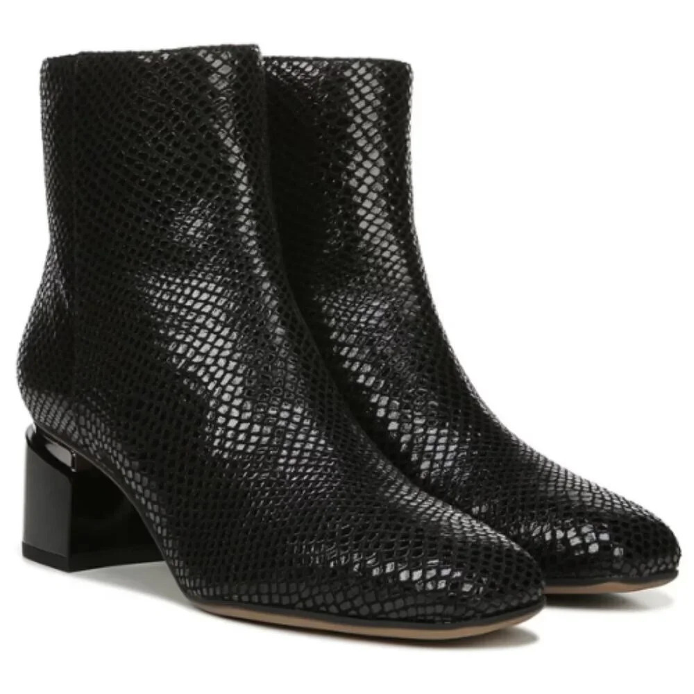 Franco Sarto Marquee Ankle Bootie Black Snake Print Leather